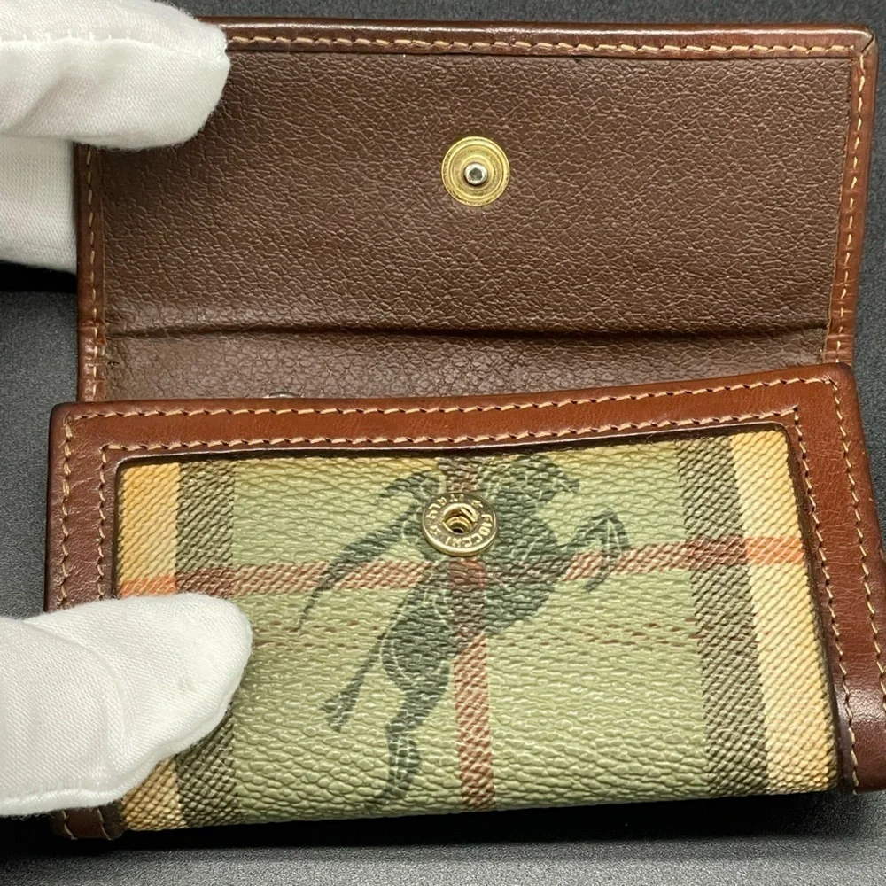 Rare Burberry Vintage Green Novacheck with Horse Pattern Key Holder
